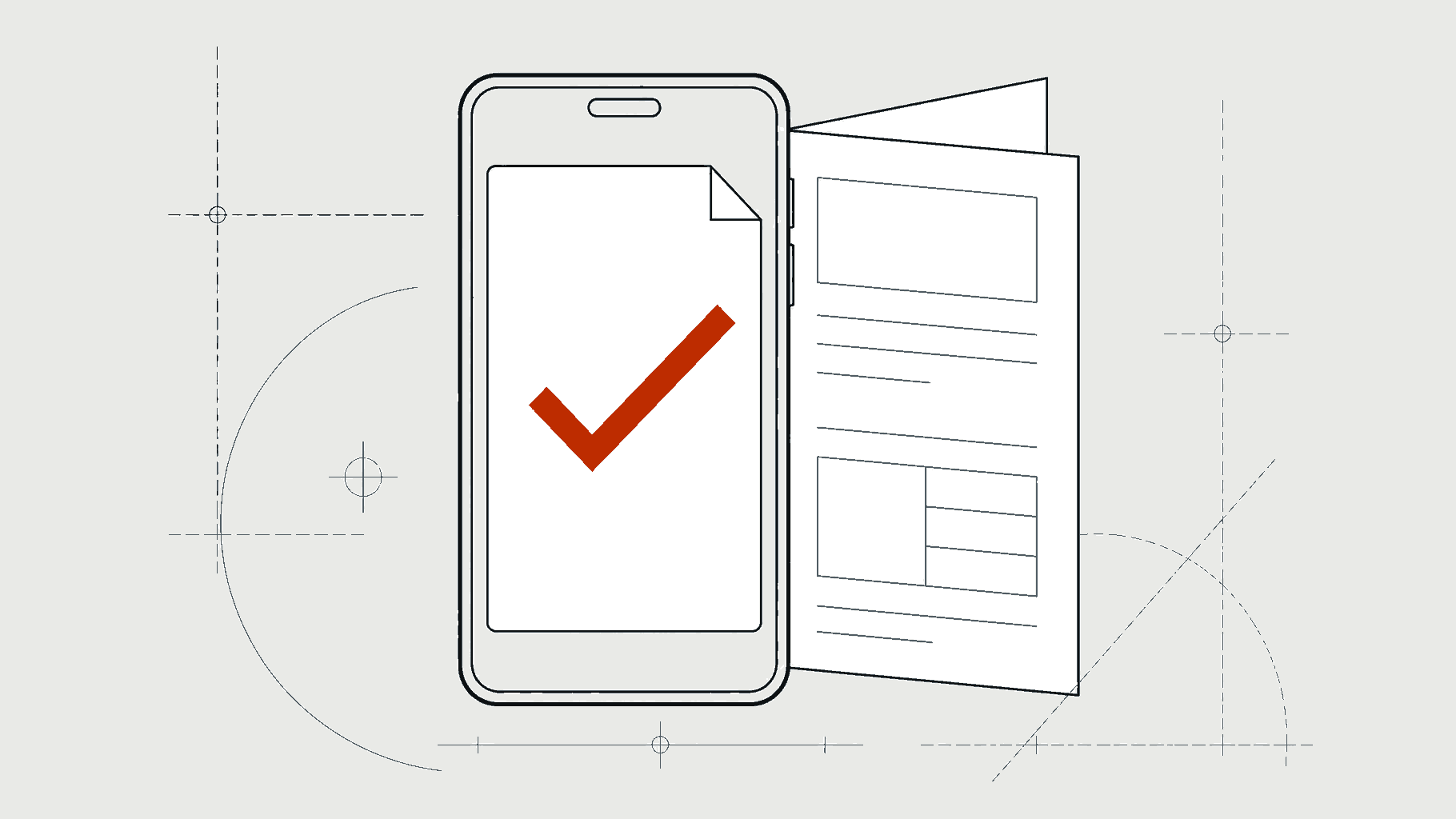Illustration of a customer approving a quote on a phone, with the quote document behind it